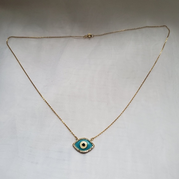 Sterling Silver, Gold Finish Evil Eye Necklace - Picture 3 of 4
